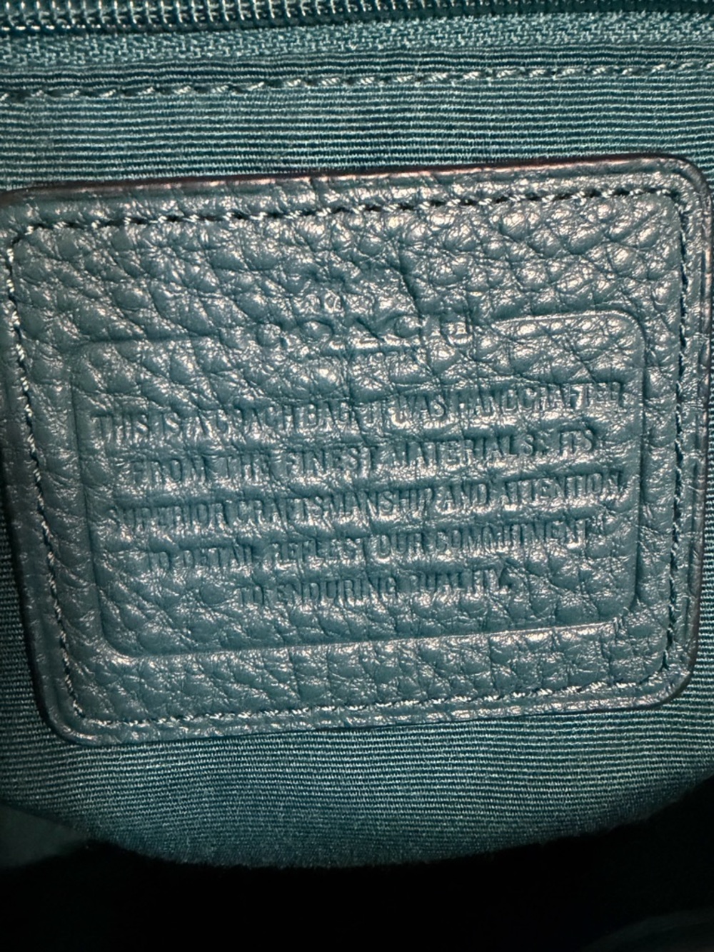 Coach Teal Pebbled Leather Shoulder Tote with Gold Hardware - Picture 14 of 14
